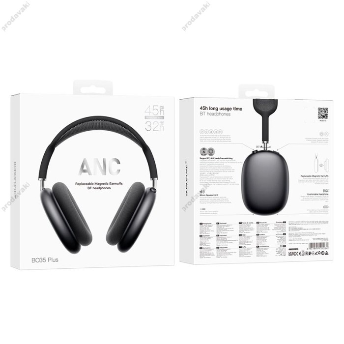 Бездротові Bluetooth навушники BOROFONE BO35 Plus ANC Adorable headphones BT 5.4 Black